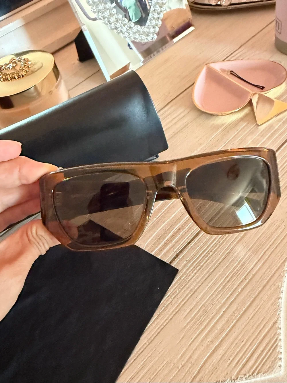 Saint Laurent Brown Rectangular Acetate Sunglasses